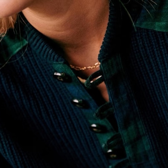 Sezane Ewen Jumper Sweater Navy Blue Green Scottish Tartan Womens Size Medium M - Picture 13 of 13